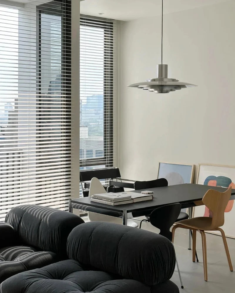 danish modern brushed aluminum ufo disc pendant light with led for dining room or kitchen island