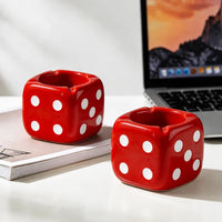 Glossy Red Square Dice Resin Ashtray Creative Cigarette Ash Container for Living Room Desk Bar Office Table Decor Accent-Letifly Lights and Decor