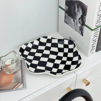 European Chessboard Ceramic Plate Black and White Checkered Irregular Tableware Dinner Plate Dinner Set Plates and Dishes-Letifly Lights and Decor