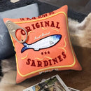 Sardine print pillow cover coastal cotton-linen quirky graphic square