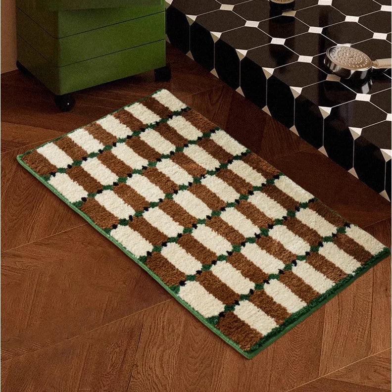 Grids Print Bedroom Mat Soft Tufted Carpet Bathroom Rug Living Area Floor Pad Doormat Aesthetic Home Room Decor-Letifly Lights and Decor