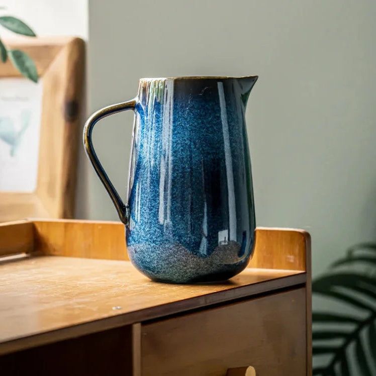 Ceramic ombre pitcher glossy gradient blue serving carafe modern decorative vase home tableware