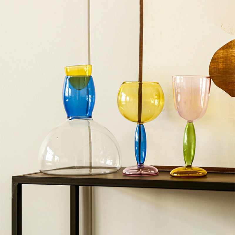Phillips Colored Glass Goblet & Decanter