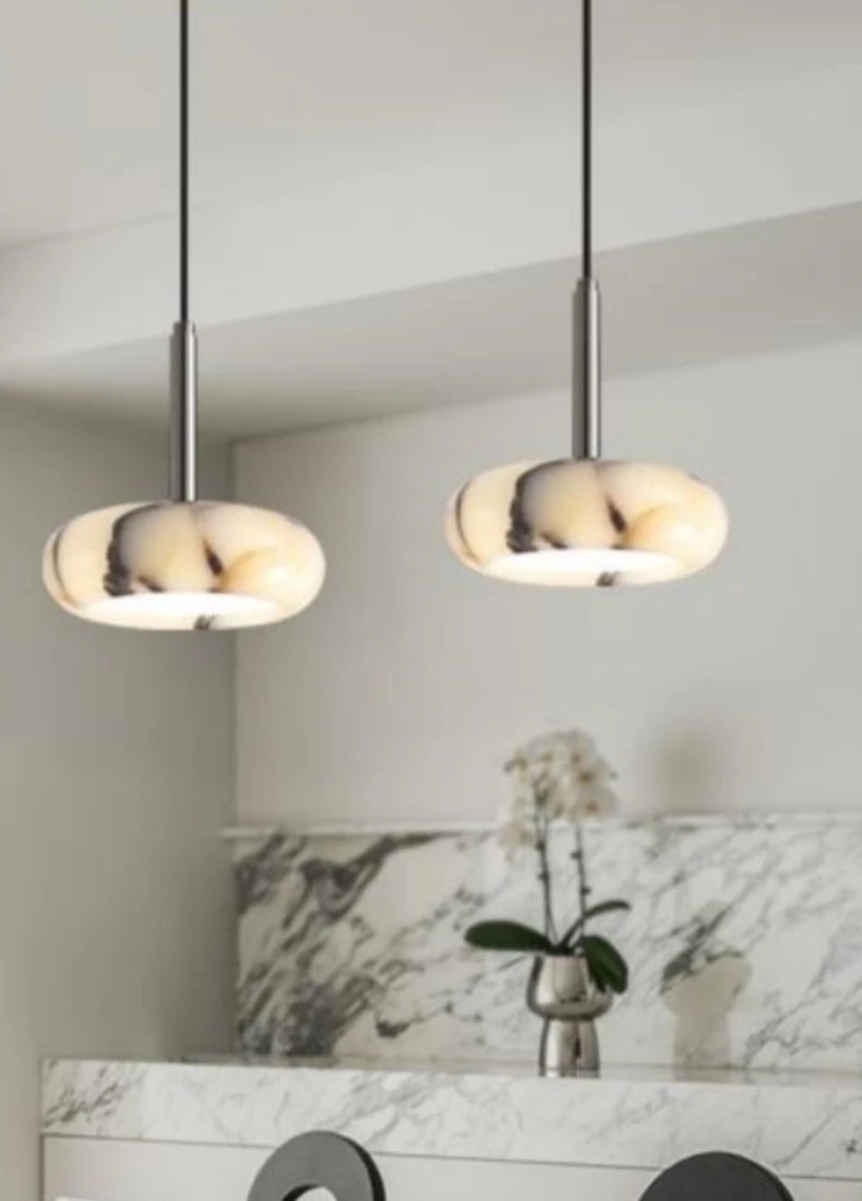 Eclipse Mini Pendant Lamp Luxury Black Round Natural Stone Pendant Lamp High-end Bedroom Bedside LED Chandelier Living room Decoration Home Hanging Lights