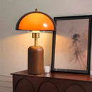 Letifly Lights & Decor - Amber Dome Table Lamp - Amber acrylic dome table lamp with wood-look base and brass-toned stem