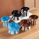 1pc minimalist style contrasting color striped high footed pet bowl ceramic cat bowl dog bowl anti knock-Letifly Lights and Decor