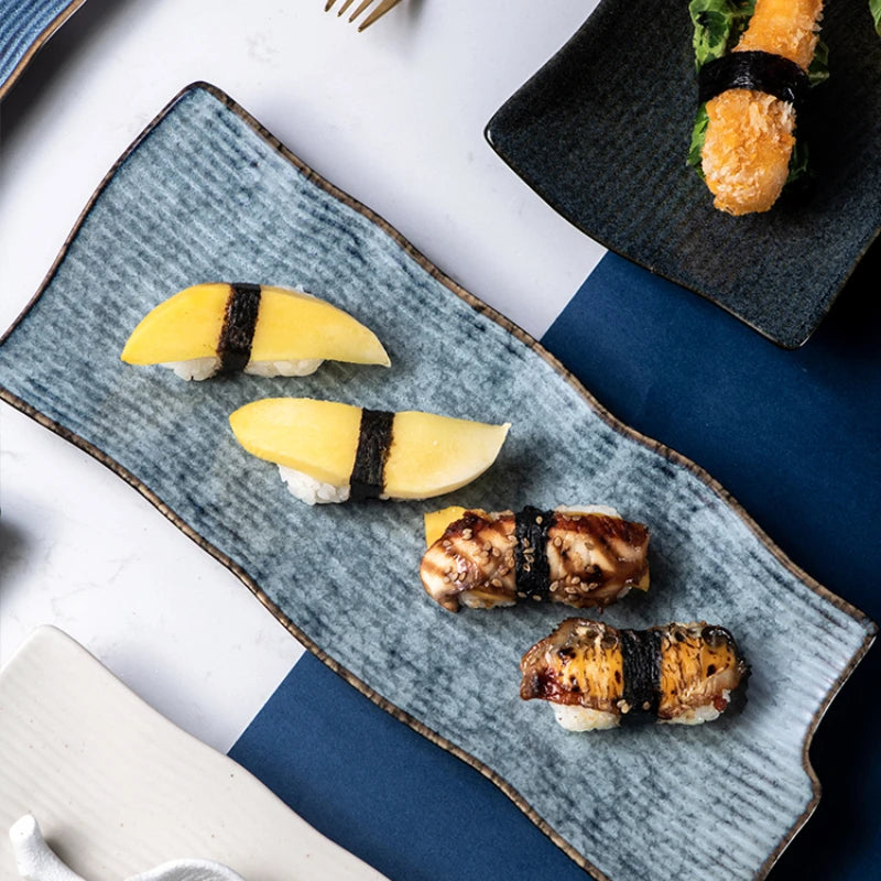 Japanese-style Sushi Plate Rectangular Ceramic Sashimi Flat Plate Creative Tableware Irregular Long Commercial Japanese Plate-Letifly Lights and Decor