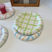 Gridline Ceramic Plates Glossy ceramic plates with thick rim in pink green blue purple modern tableware