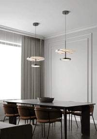 Stratum Marble Pendant Lamp Luxury Black Round Natural Stone Pendant Lamp High-end Bedroom Bedside LED Chandelier Living room Decoration Home Hanging Lights