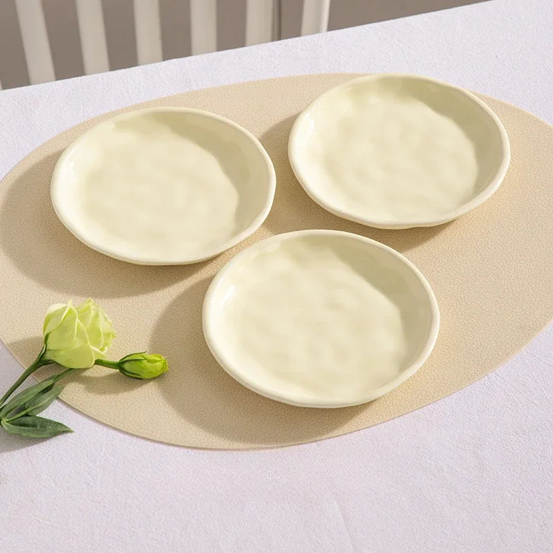 Luna Creme Pastel ceramic snack plates wavy edge hand-glazed modern dish set