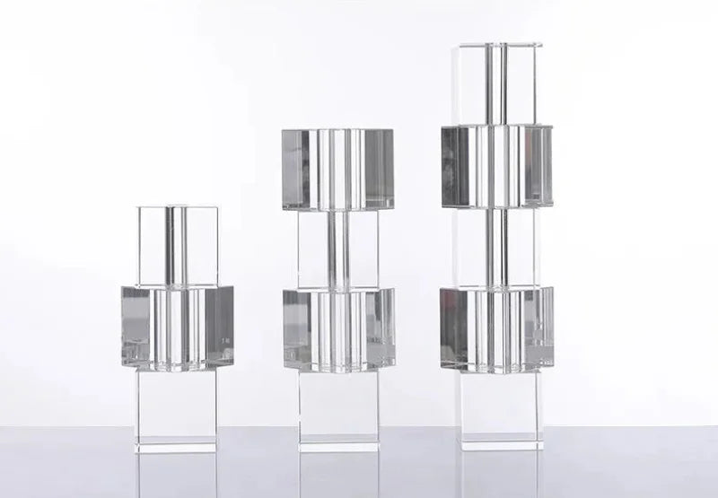 Glass block vase modern crystal geometric flower holder home décor