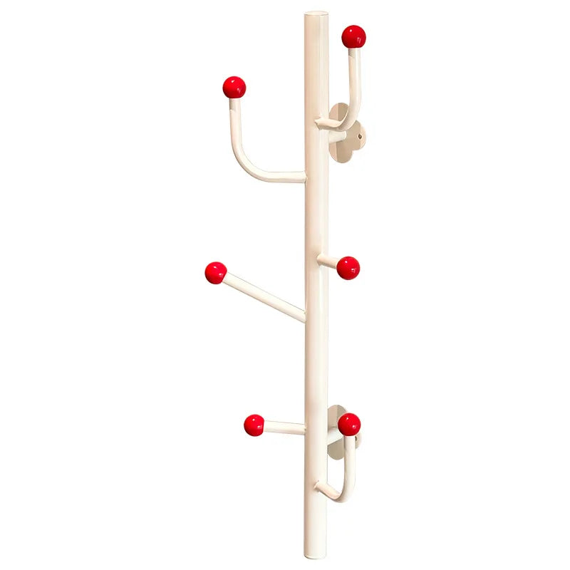 Wall-mounted coat rack with ball hooks, vertical organizer with 4 or 6 hooks