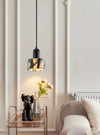 Carrara Eclipse Lamp Luxury Black Round Natural Stone Pendant Lamp High-end Bedroom Bedside LED Chandelier Living room Decoration Home Hanging Lights