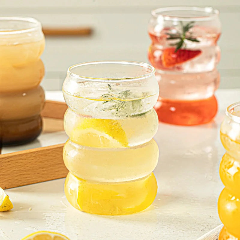 bubble glass cup bamboo lid straw borosilicate eco-friendly drinkware