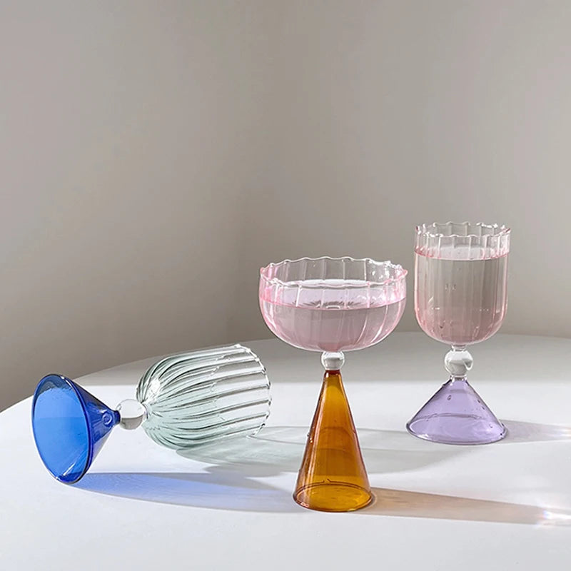 Retro Creative Cocktail Glasses tinted glass textured design with glass bead