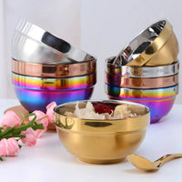 Small&Big Stainless Steel Chinese Rainbow Round Bowl Rice Soup Double Hot Insulation Container Noodle Bowl Kitchen Tableware-Letifly Lights and Decor
