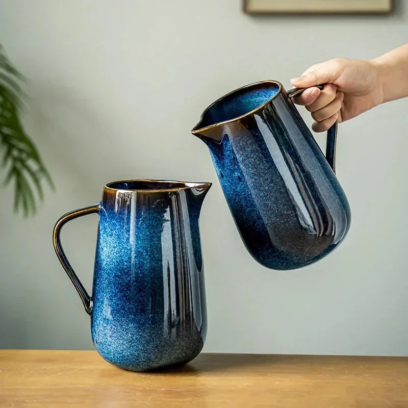Ceramic ombre pitcher glossy gradient blue serving carafe modern decorative vase home tableware