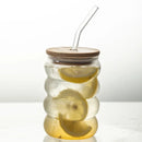 bubble glass cup bamboo lid straw borosilicate eco-friendly drinkware