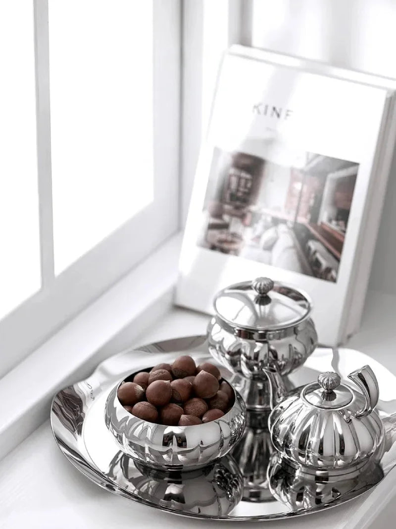 Radiance Ribbed Bowl Polished stainless steel ribbed bowl modern reflective noodle rice bowl