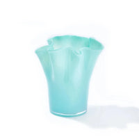 Glass vase gradient color wavy rim handblown ruffle edge pastel dotted accents