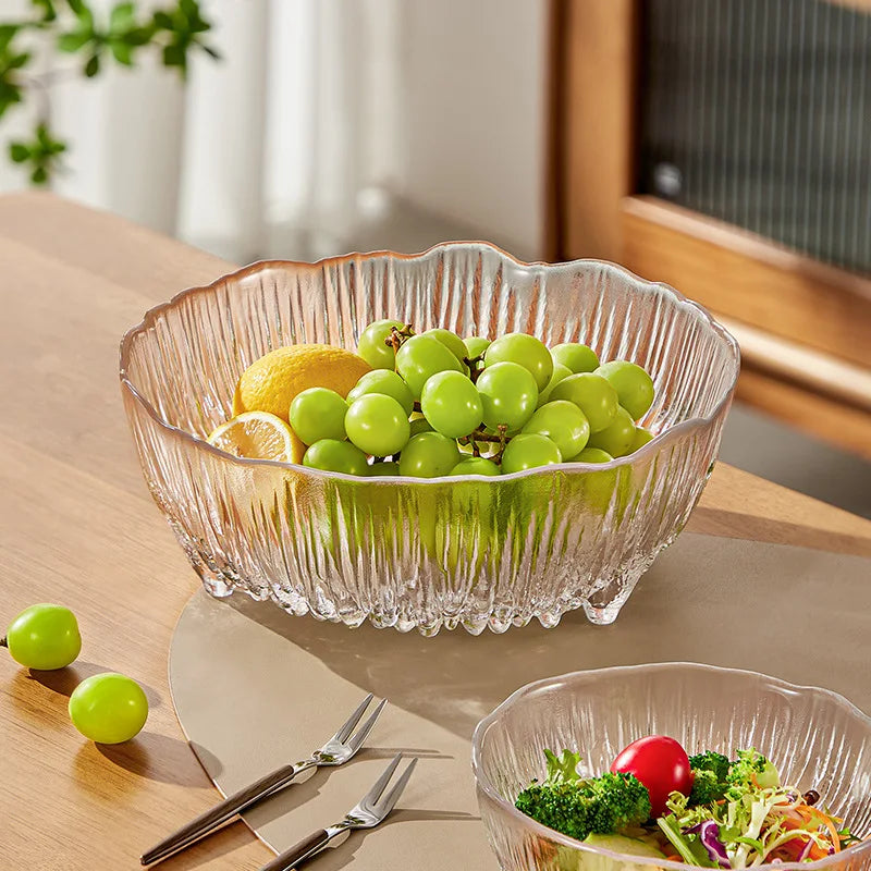 Clear ripple glass serving bowl scalloped edge fruit salad bowl modern decorative tableware