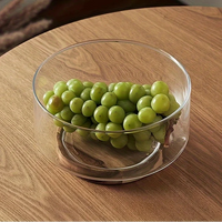 Glass Fruit Bowl Creative Large Salad Bowl Wood Base Snacks Popcorn Nuts Storage Bowls Home Christmas Snack Storage Container-Letifly Lights and Decor
