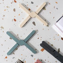 Foldable silicone heat resistant Crossfold Coaster Trivet, non-slip pot pan mat and coaster set in modern multi-color shades for kitchen table protection