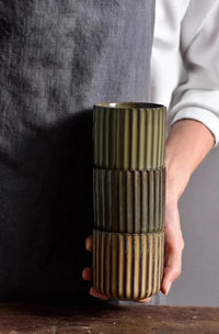 Ceramic ribbed retro tea cup hand-glazed Japanese style coffee wine mug