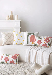 Floral embroidered cotton throw pillow cover daisy design cozy decorative cushion