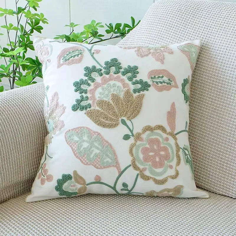 Embroidered Cotton Pillow Cover Nordic Floral Cushion Decorative Sofa Pillow
