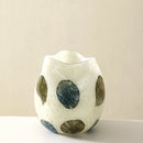 Glass vase cream green blue pebble pattern polished finish