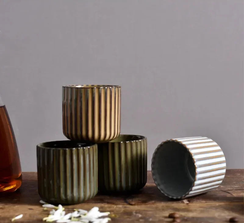 Ceramic ribbed retro tea cup hand-glazed Japanese style coffee wine mug