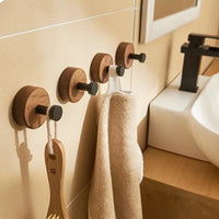 Wooden wall hook self-adhesive walnut key holder modern towel coat hanger