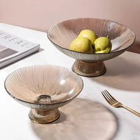 Solar Flare Glass Bowls Crackled glass pedestal bowls in light brown and dark brown modern décor dish