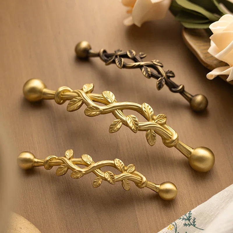 Santaya Brushed Brass Handles Vine-shaped for Kitchen Cabinets Bedroom Wardrobe Drawer Knobs and Furniture Handle-Letifly Lights and Decor