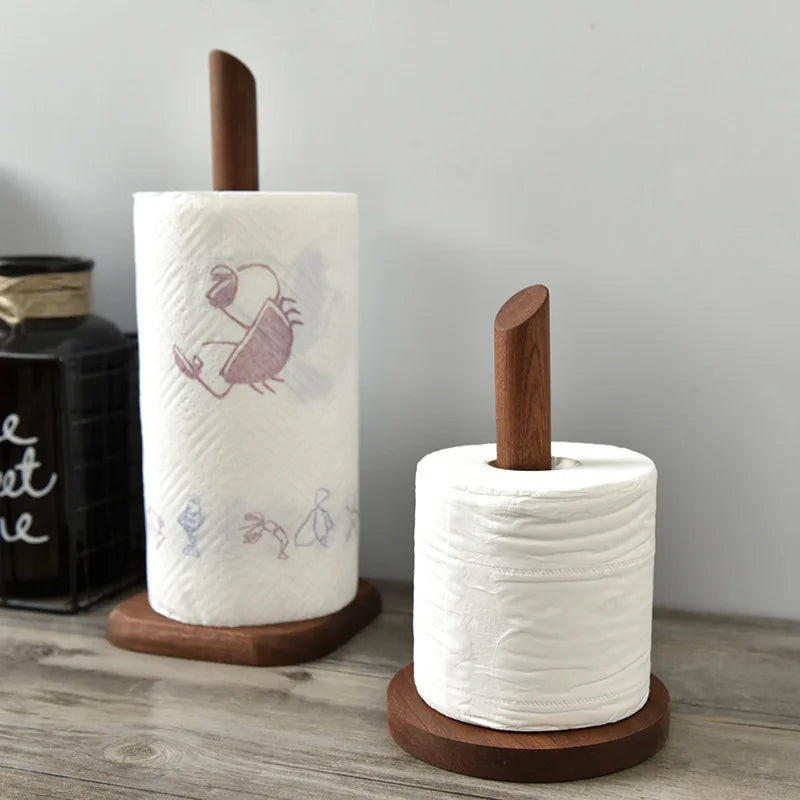 Creative Walnut Tissue Storage Rack Kitchen Vertical Roll Paper Holder Plastic Wrap Shelf Household Storage Ornament Decoration-Letifly Lights and Decor