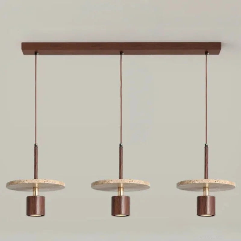 Forest Canopy Travertine pendant light, natural stone and wood kitchen island chandelier, luxury marble dining bedroom bedside aisle hanging lamp