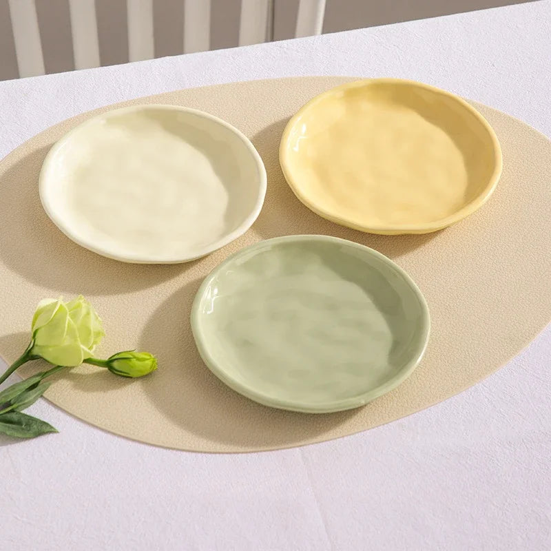 Luna Creme Pastel ceramic snack plates wavy edge hand-glazed modern dish set