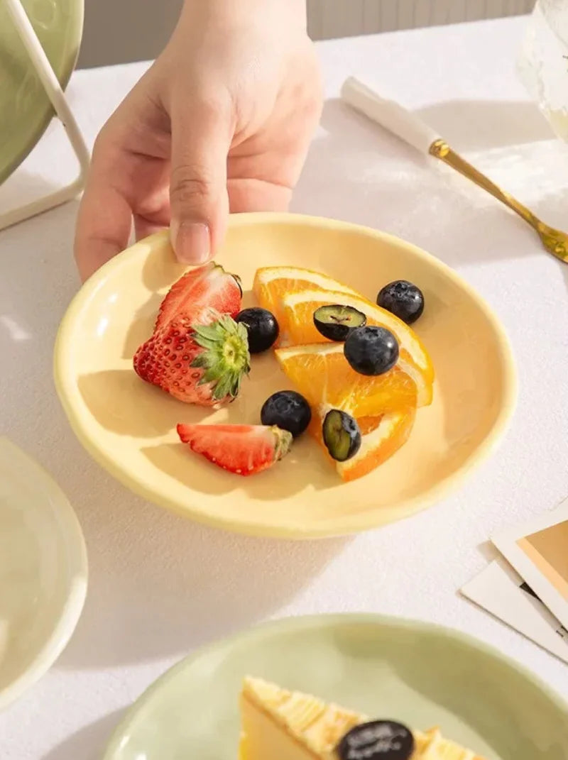 Luna Creme Pastel ceramic snack plates wavy edge hand-glazed modern dish set