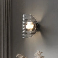 Modern ribbed glass wall lamp black finish ambient lighting half moon sconce contemporary interior