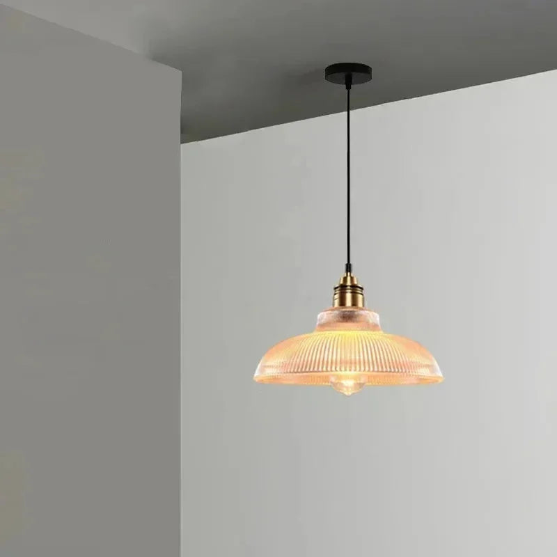 Linden Glow Ribbed Pendant Light Ribbed glass pendant light with brass hardware Nordic hanging lamp