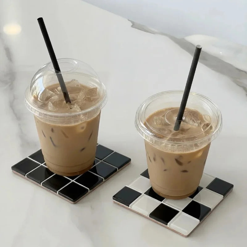 2Pcs Square Mosaic Glass Coaster Set, Heat Resistant Drink Cup Mats, Non-Slip Cork Base Table Protection Mat, Modern Minimalist-Letifly Lights and Decor