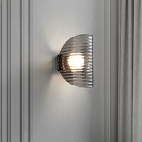 Modern ribbed glass wall lamp black finish ambient lighting half moon sconce contemporary interior