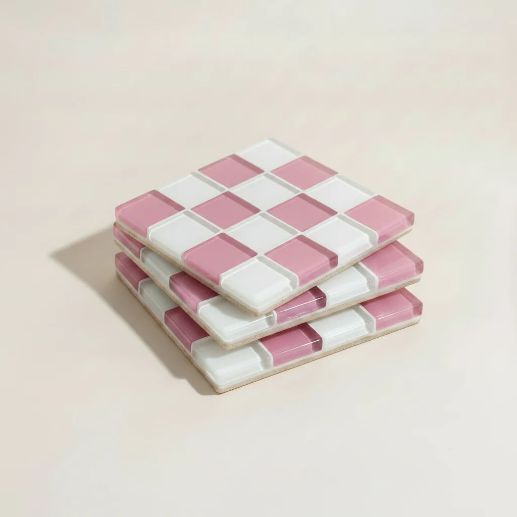 Pixel Checkered Tile Coasters
