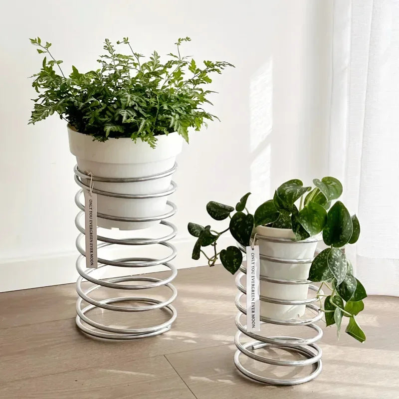 stainless steel indoor plant pots Spring Wire Planter Stand: Elegant Stainless Steel Holder for Plants – Letifly Lights & Decor