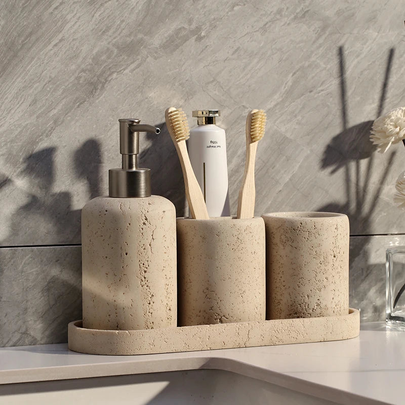 Stone Accessory Parts Travertine Cave Stone Bathroom Accessories – Letifly Lights & Decor