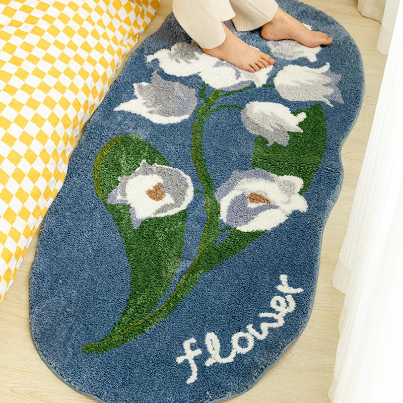 tulip print tufted carpet rug non slip rug plush carpet floral print tulip carpet