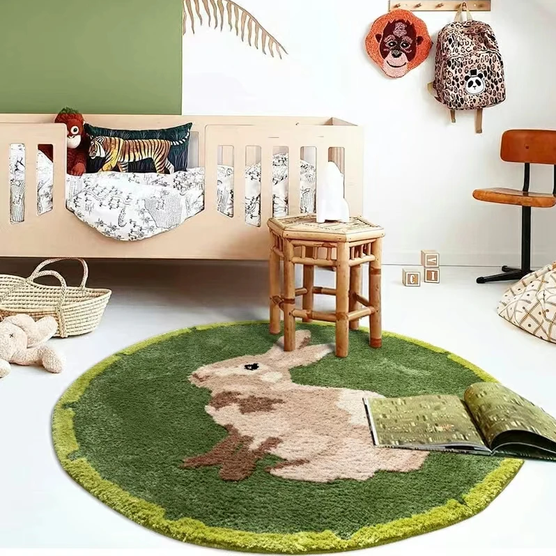 Round plush rug panda bunny fluffy cozy durable bedroom floor mat home décor