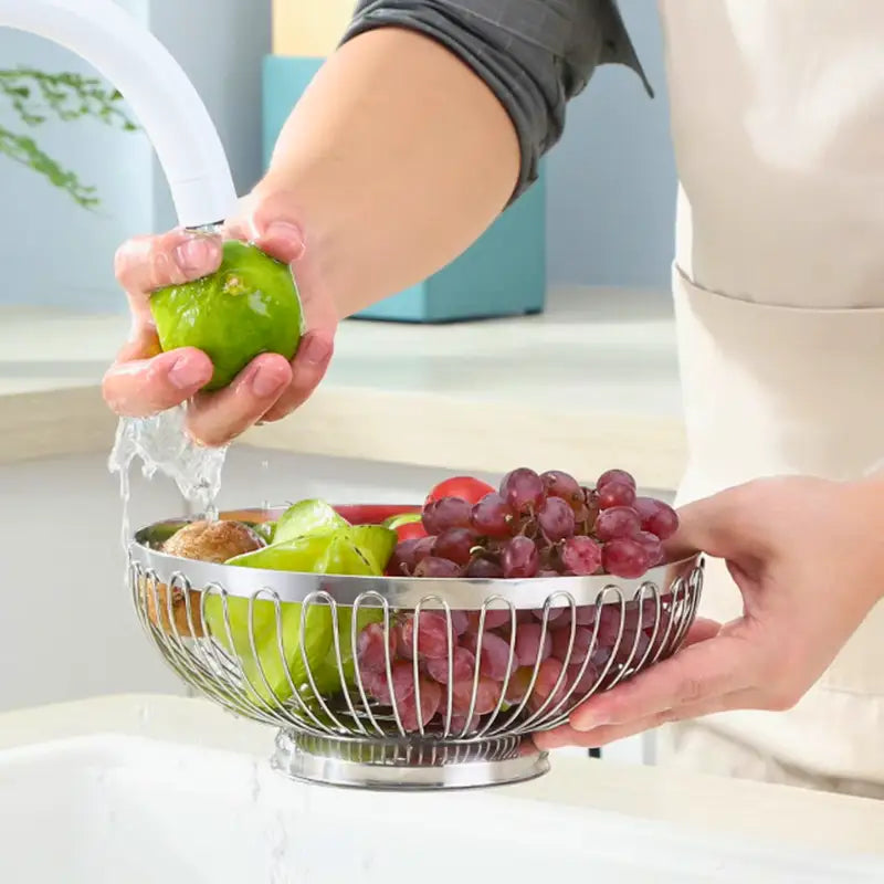 Verge Wire Basket Set stainless steel wire fruit basket modern kitchen bowl polished silver produce holder
