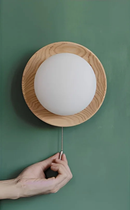 Walnut Wood Brass lighting Wall sconce round globe glass rustic wall lighting